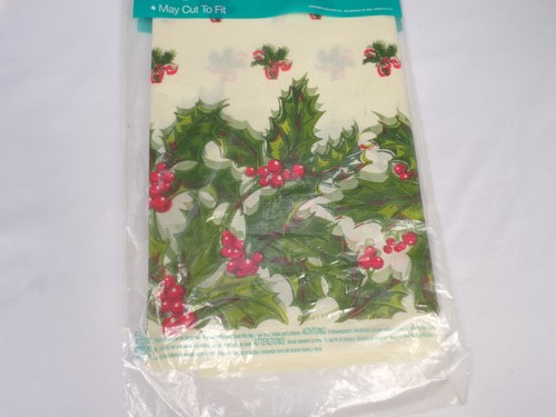 NEU Vintage USA Weihnachten Kunststoff gestützt Papier Tischdecke Stechpalme 54"" x 104"" K23 - Bild 4 von 5