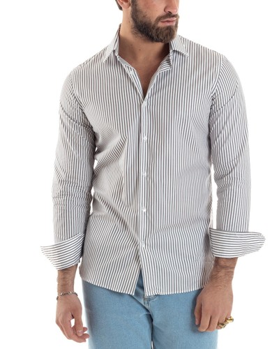 Camicia Uomo Cotone Slim Fit Casual Basic Rigata Bicolore Vari Colori GIOSAL - Foto 5 di 114