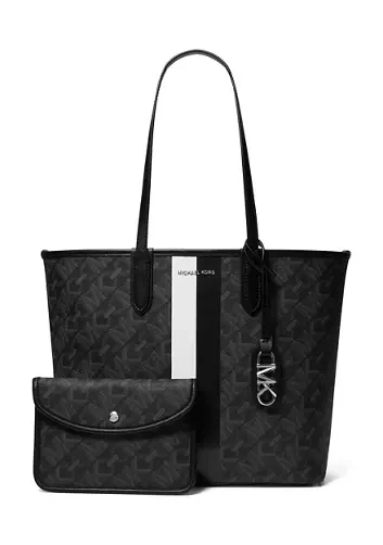 Bolsa tote aberta Michael Kors Eliza grande East West Signature, preta/branca óptica, nova - Imagem 2 de 4