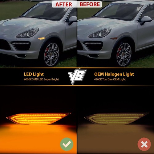 Fit 2011-2014 Porsche Cayenne 958 Clear Lens LED Side Marker Lights Signal Lamps - Picture 8 of 9