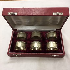 Vintage Antique Set of Six Napkin Rings In Velvet Box