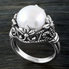 925 Sterling Silver Ornate Rope  Stud Design Freshwater Pearl Ring Size 5-9