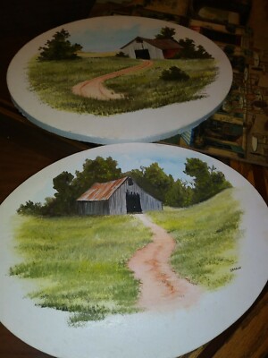 Original Acyrlic Art On Canvas Barn Scenes X 2 Vintage 9 X 12