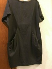 Zara Basic Size M Gray Stripe Boat Neck Stylish Pleat Cut Pocket Dress Women
