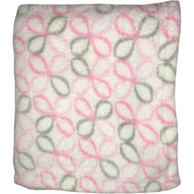 Cutie Pie Gray Pink White Flower Blanket Fleece Baby Girl Soft Lovey 30x36