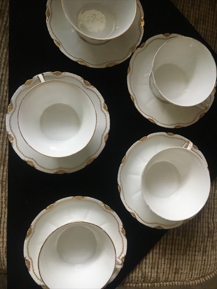 1900 Haviland Limoges France Ranson Gold on White Teacup & Saucer (Set