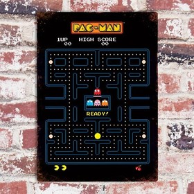 PAC MAN LABYRINTH Metal Wall Sign Retro Gaming Plaque Arcade PacMan Man Cave Nes