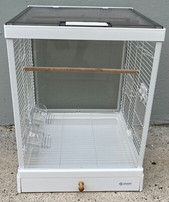 Glass Front & Back Bird Cage with Top Lid w/ Magnets, Perches, Food & Water Cups