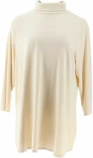 H by Halston XL Essentials 3/4-Sleeve Turtleneck Tunic Buttermilk Soft QVC 3807