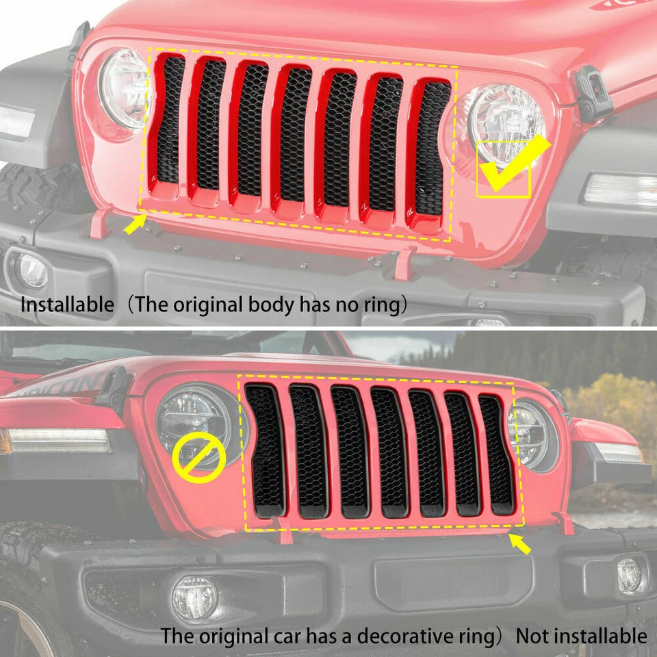 Orange Front Grill Inserts Headlight Cover Set for Jeep Wrangler JL 2018+ parts - Изображение 2 из 4