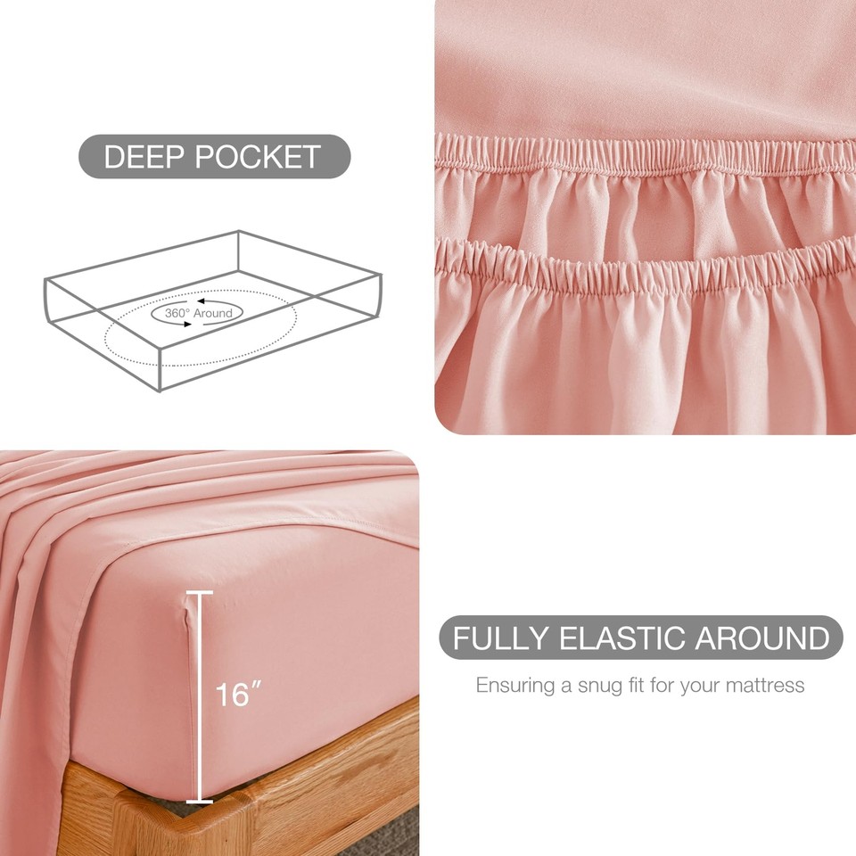 Pink Full Size Bed Sheet SetsDeep Pocket Fitted Sheet & Pillowcase