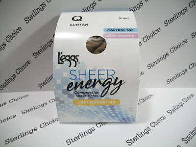 L'eggs Sheer Energy Compression Tights Light Leg Support Size Q Suntan #97843