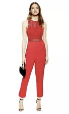 Womens TOPSHOP Red Jumpsuit Crop Lace Insert NWT Size UK 6
