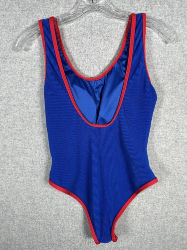 Pink lily Womens One Piece Blue Red Swimsuit Large High Thigh Scoop Neck Back - Picture 6 of 11