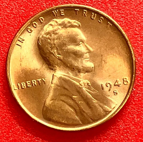 1948-S Lincoln Wheat Cent Penny GEM RED BU From an Original Bank Roll