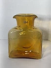 Blenko Art Glass Amber Double Spout Carafe Pitcher 8" with Blenko Sticker