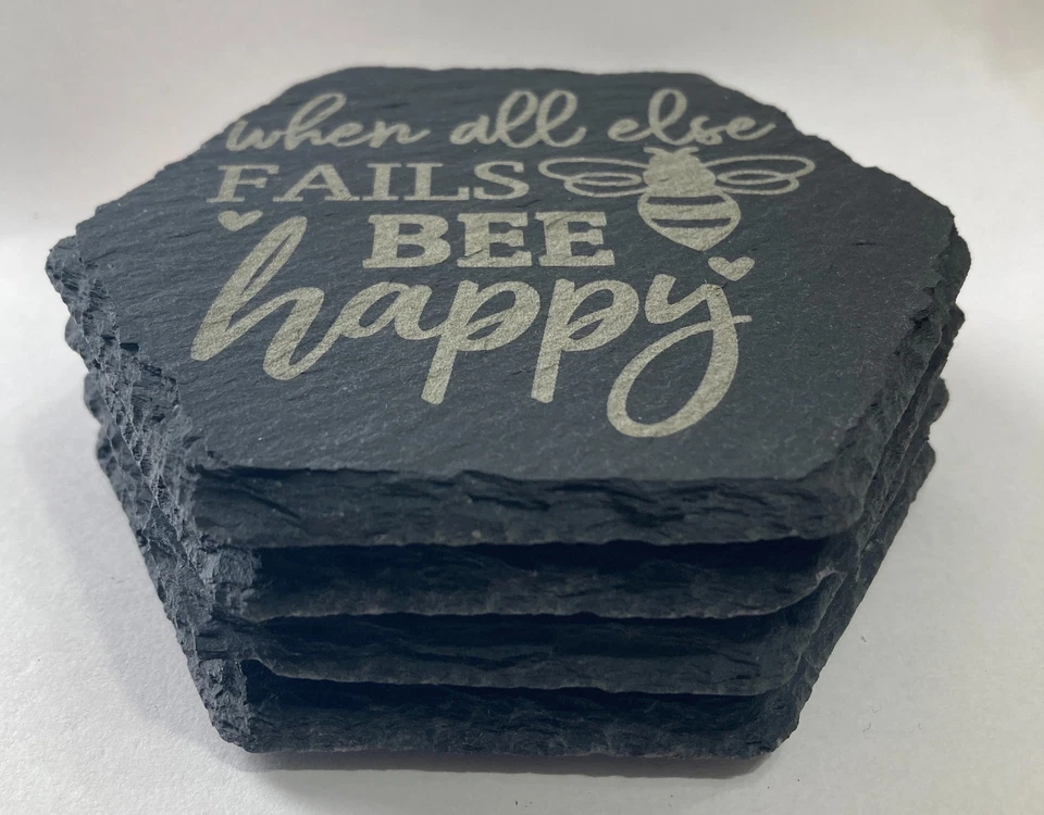 Montaña rusa de pizarra hexagonal Bee Happy - "Cuando todo lo demás falla" - Juego de 4 Foto 3 de 4