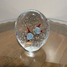 Vintage Red And blue Swimming Fish Blown Glass Paperweight