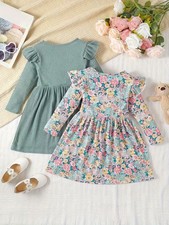 2-Pack Girls Long Sleeve Dresses Sweet Cute Style for Spring  Fall