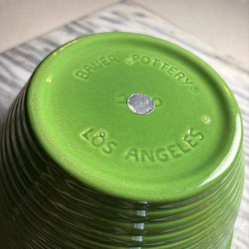 Bauer Pottery 2000 Los Angeles Green Large Mixing Bowl Nesting Bowl Made In USA