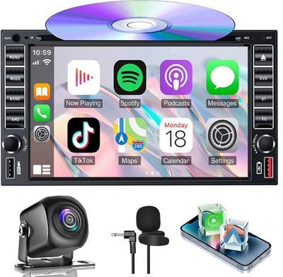 Double Din Car Stereo Radio with CD/DVD Player CarPlay GPS Navi Bluetooth SWC AM