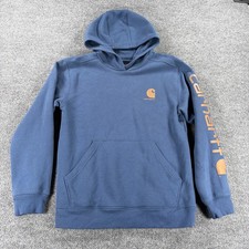 Carhartt Boys Logo Graphic Cozy Cotton Long Sleeve Pullover Hoodie Blue 14/16