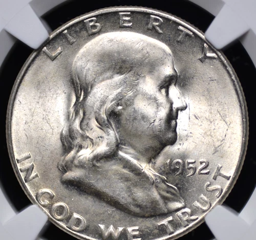 1952 S FRANKLIN HALF DOLLAR NGC MS 63 NICE SATINY WHITE LUSTER, SMOOTH AND