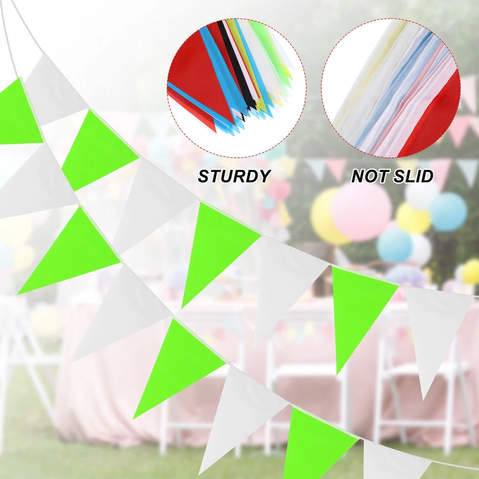 60 Piezas Banderines Banderas 100 ft Cuerda Colgante Triángulo Bunting Verde Blanco Foto 3 de 4