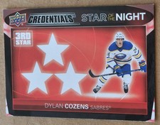 Dylan Cozens 2021-22 Credentials 3rd Star of the Night #3S-1 Buffalo Sabres 