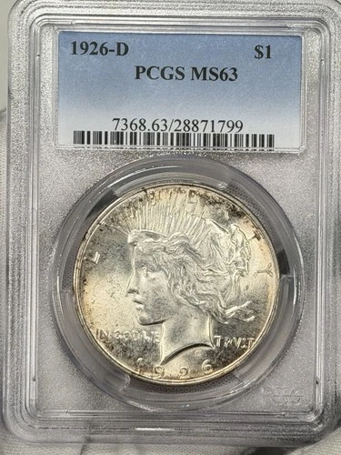1926-D $1 Peace Dollar PCGS MS63 90% Silver Denver One US Coin BETTER DATE!