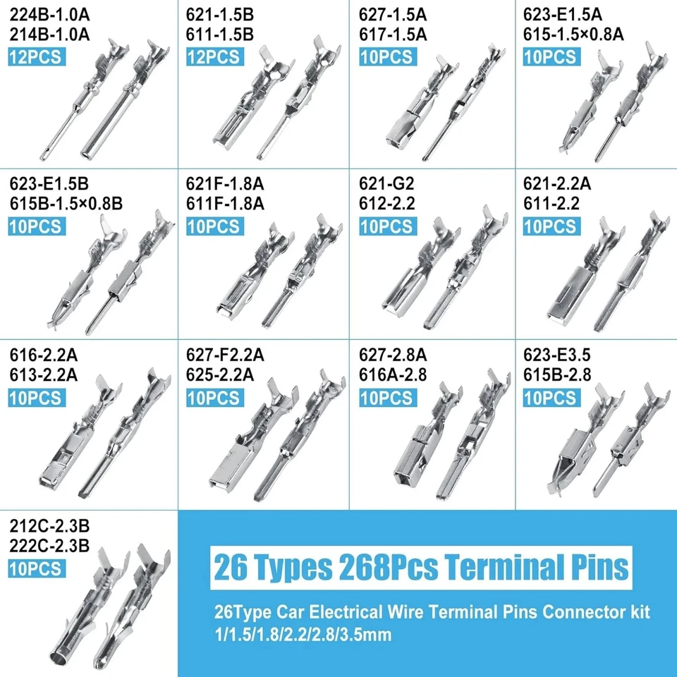 Connector Pins Kit 567Pcs 26 Types - 1/1.5/1.8/2.2/2.8/3.5mm Automotive Terminal - Image 2 of 4