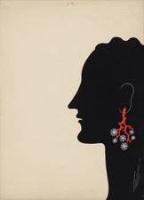 Coral Earrings : Erté : Archival Art Print