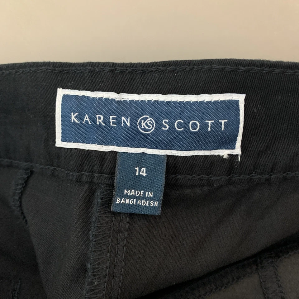 Karen Scott Mujer 14 NUEVO Pantalones Negros Cómodos Capri Control Abdomen Corto Elástico Foto 2 de 4