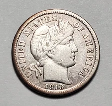 1913 P BARBER DIME 90% SILVER BETTER GRADE #C9896