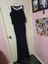Long Maxi Cold Shoulder Formal Gown Black WITH white Embroidery