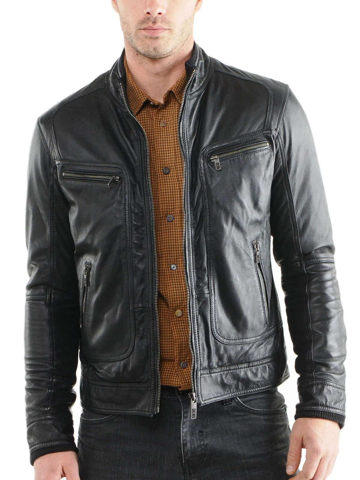 Men Leather Jacket Biker Jacket Motorcycle Short Slim Fit Soft Lambskin Leather