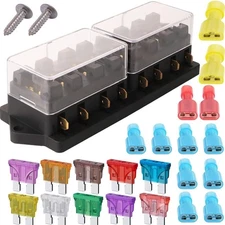 8 Way Car Blade Fuse Holder Box with 10 Fuses & Terminals for Auto Marine Use