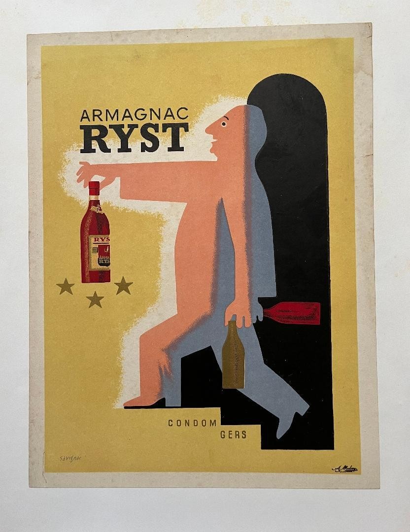 Raymond Savignac 特大ビンテージポスター Rare Vintage 1943 Lithograph by Raymond Savignac – Armagnac Ryst