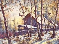 Herb Booth Early Risers - Game Birds Near Cabin Artist's Proof on Paper