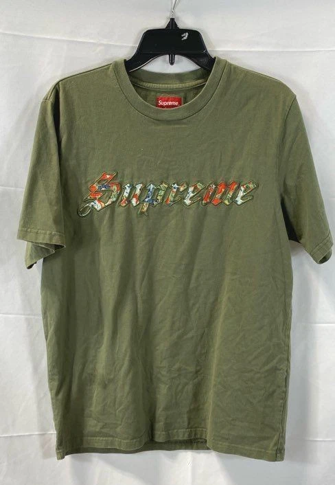 T shirt homme Supreme vert logo appliqué floral taille M