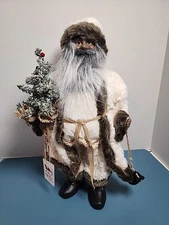 Santa Claus African American Black Father Christmas Rustic W/Tree & Bells 21in 