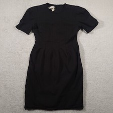 Talbots Short Sleeve Sheath Dress Lined Black Linen Blend Zip Women's 8 USA Made
