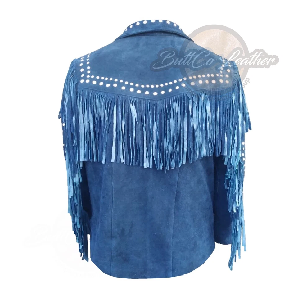 Western Fringe Leather Suede Jacket Women Native American Tassels Cowgirl Jacket - Image 3 of 4