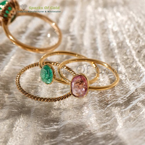 Solid 14k Yellow Gold Pink Sapphire Ring Party Wear Handmade Jewelry Gift - Picture 3 of 4