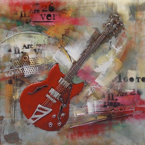 GUITAR JAZZ 3D MODERN ABSTRACT Painting Stretched IMPRESSIONIST ARTWORK - Picture 6 of 10