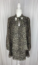 Love Ady Sz S Beige Black Animal Print Tie V Neck Pullover Tunic Blouse New