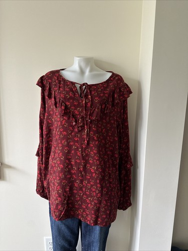 Sonoma Goods For Life Womens Red Floral Ruffle Peasant Boho Blouse Top Size 4X - 第 1/7 張圖片