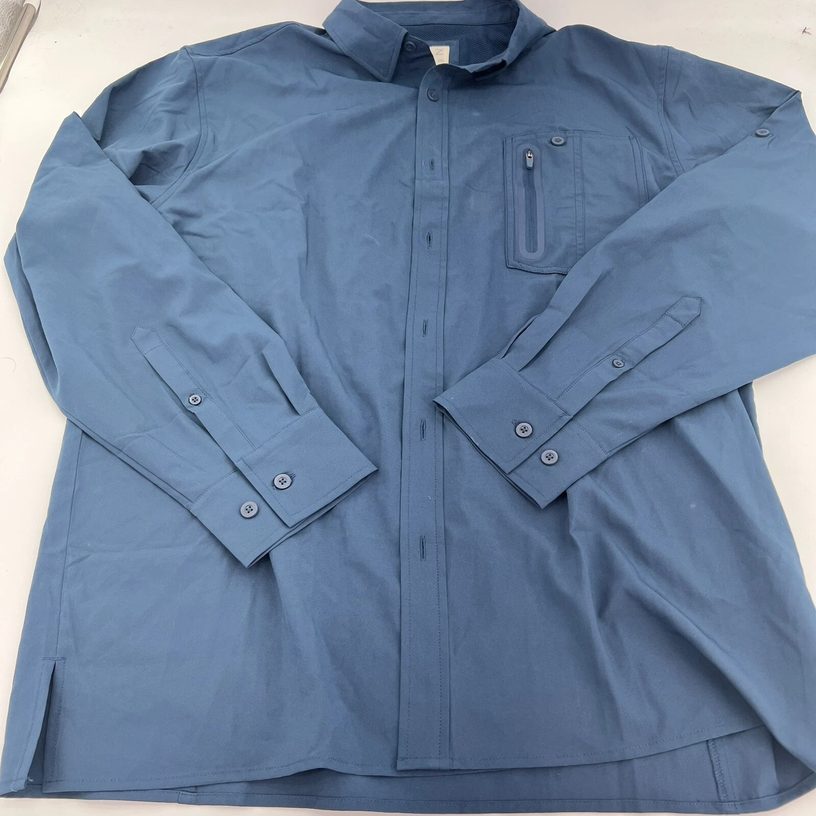 GILLZ Men’s ZL Deep Sea Woven Blue Vented Long Sleeve Button-Up Fishing Shirt