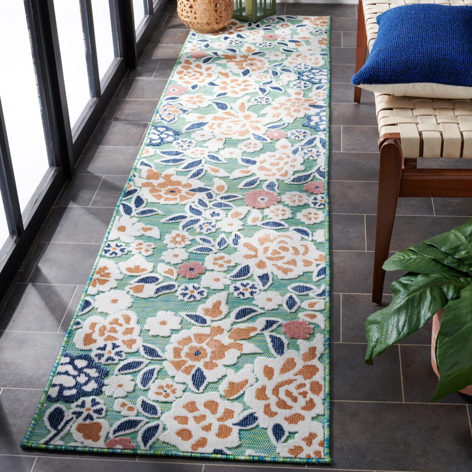 SAFAVIEH Outdoor CBN485N Cabana Collection Green / Navy Rug - Image 2 of 4