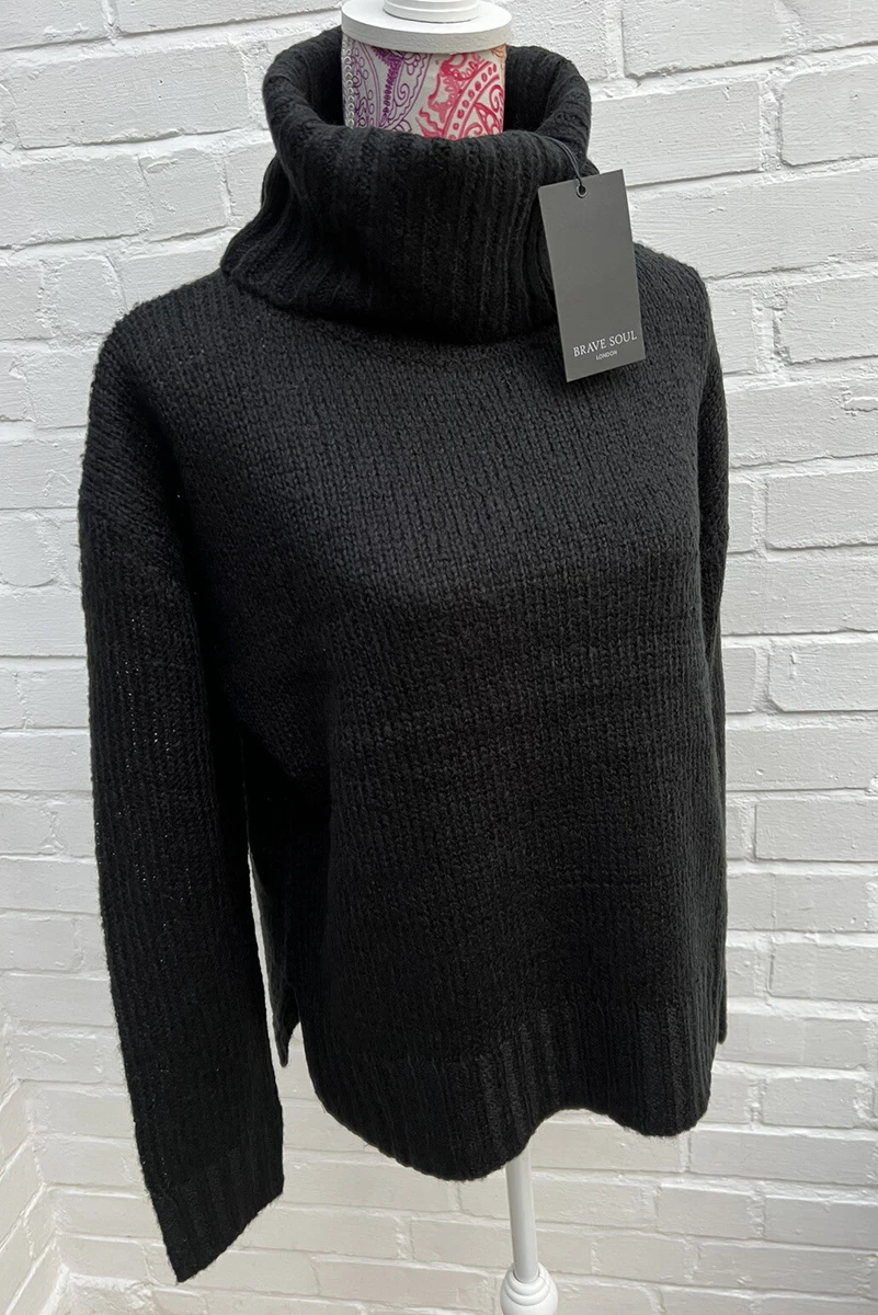 Brave Soul Womens Black Roll Neck Jumper Sweater Boxy Relaxed Fit
